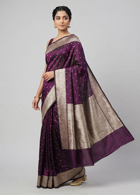 Purple Handloom Banarasi Pure Silk Saree With Blouse Piece