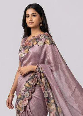 Purple Handloom Tissue Pure Silk Saree With Blouse Piece