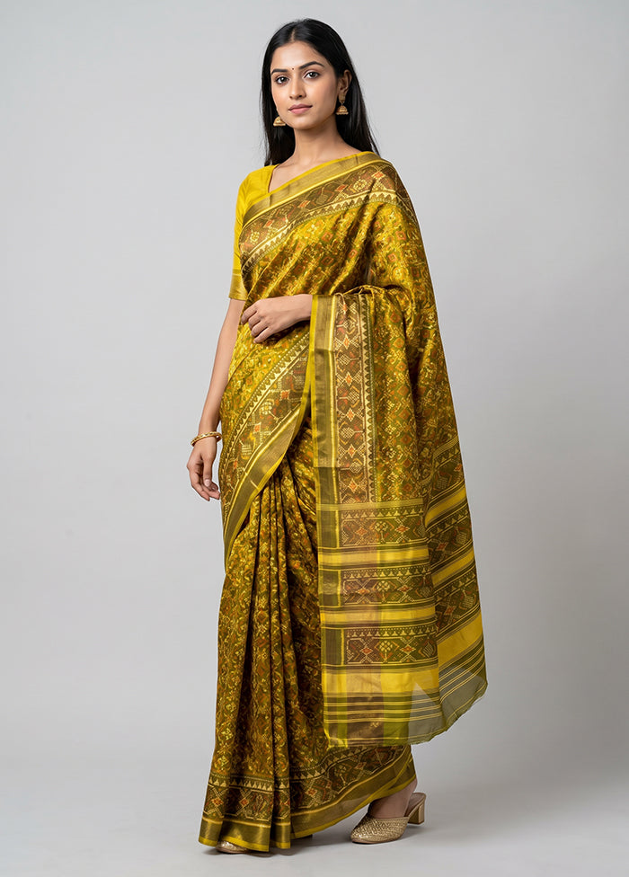 Green Handloom Patola Pure Silk Saree With Blouse Piece