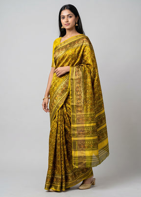 Green Handloom Patola Pure Silk Saree With Blouse Piece