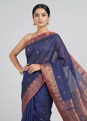 Blue Matka Silk Saree With Blouse Piece