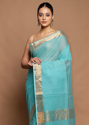 Blue Matka Silk Saree With Blouse Piece