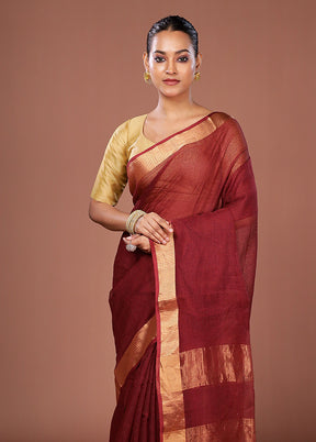 Maroon Matka Silk Saree With Blouse Piece