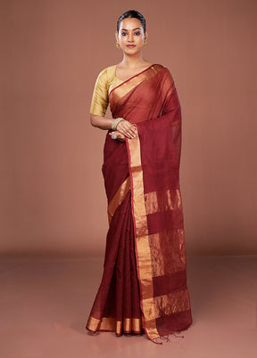 Maroon Matka Silk Saree With Blouse Piece