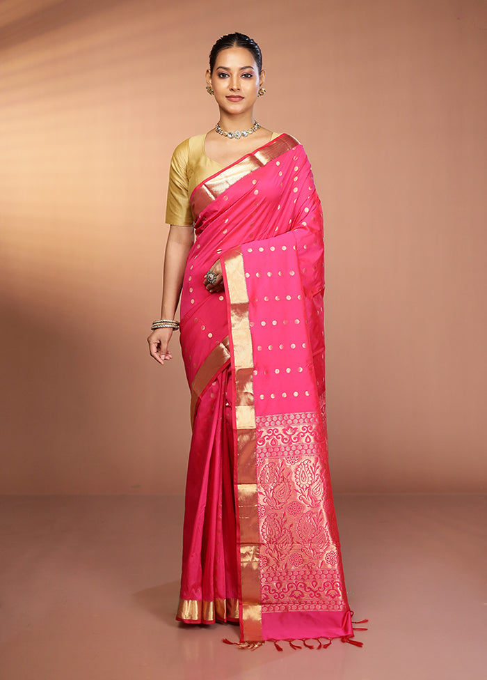 Pink Kanjivaram Silk Saree With Blouse Piece