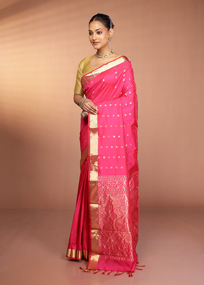 Pink Kanjivaram Silk Saree With Blouse Piece