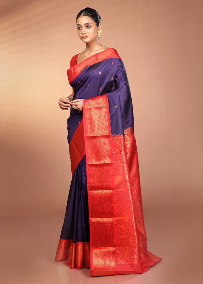 Blue Kanjivaram Silk Saree With Blouse Piece