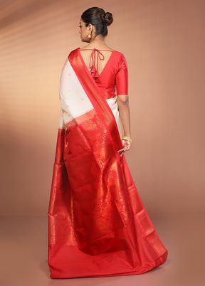 Cream Kanjivaram Silk Saree With Blouse Piece
