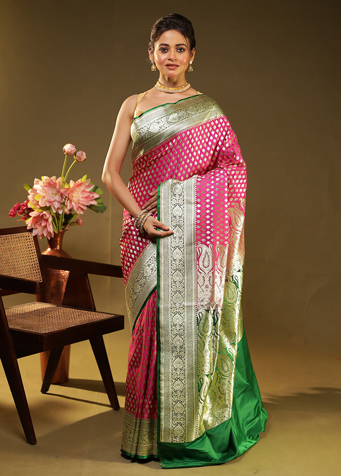 Pink Banarasi Silk Saree With Blouse Piece