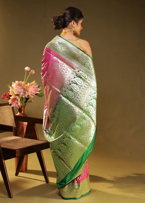 Pink Banarasi Silk Saree With Blouse Piece