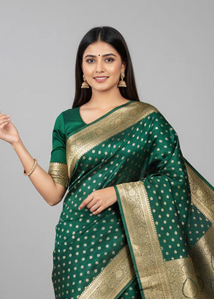 Green Banarasi Silk Saree With Blouse Piece