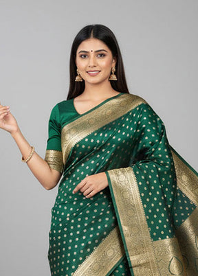 Green Banarasi Silk Saree With Blouse Piece
