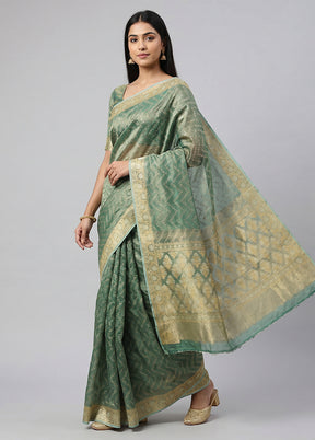Blue Tissue Silk Saree With Blouse Piece