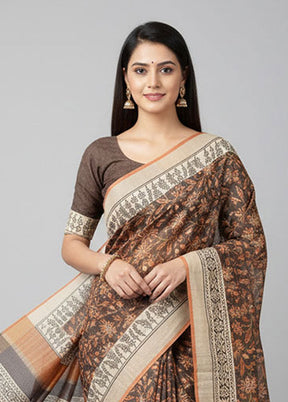 Grey Handloom Tussar Pure Silk Saree With Blouse Piece
