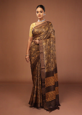 Black Handloom Tussar Pure Silk Saree With Blouse Piece