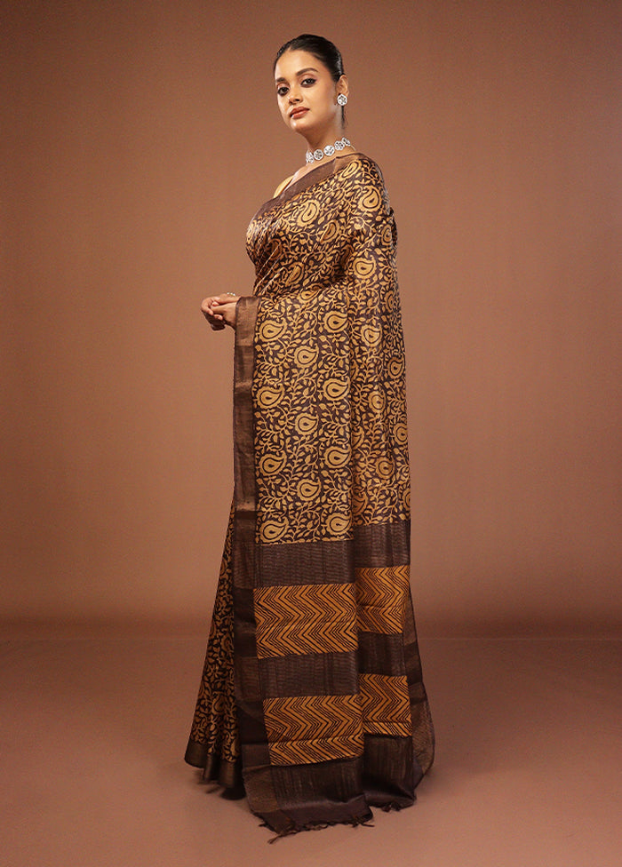 Black Handloom Tussar Pure Silk Saree With Blouse Piece