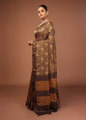 Black Handloom Tussar Pure Silk Saree With Blouse Piece