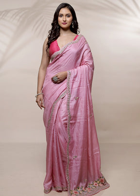 Pink Tussar Pure Silk Saree With Blouse Piece - Indian Silk House Agencies