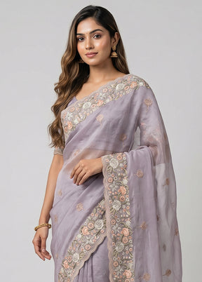 Purple Handloom Pure Organza Saree With Blouse Piece