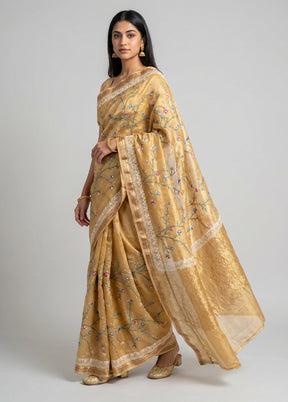 Yellow Handloom Pure Organza Saree With Blouse Piece