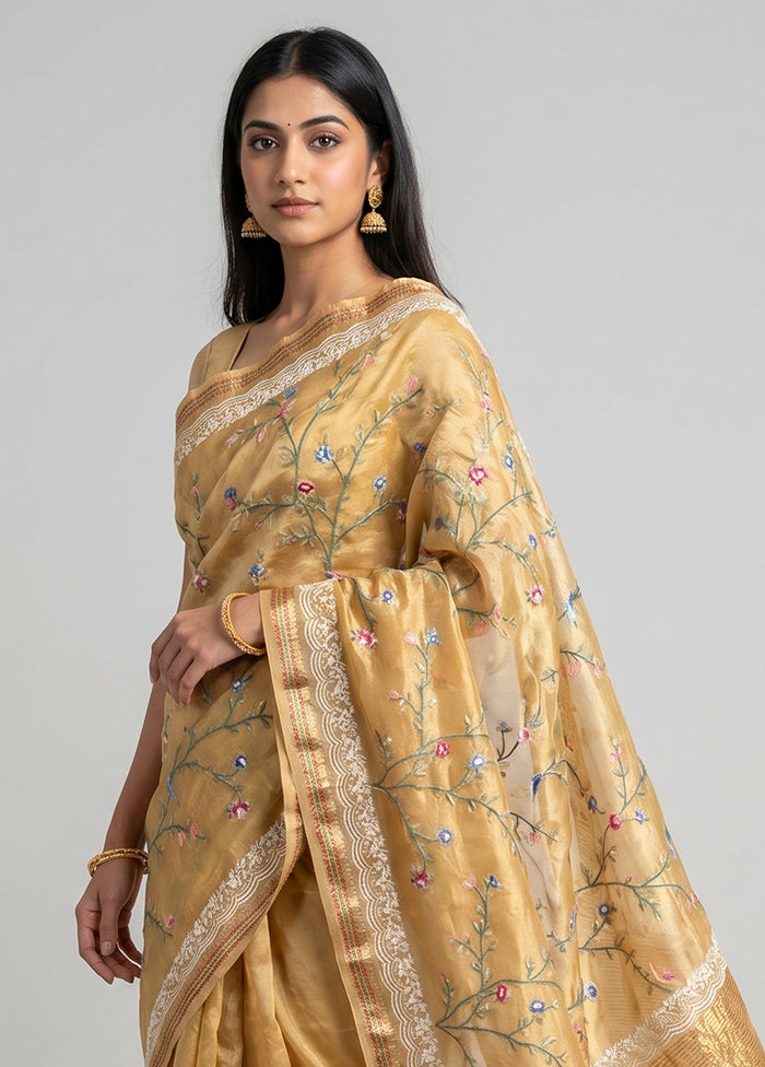 Yellow Handloom Pure Organza Saree With Blouse Piece
