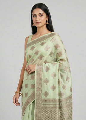 Green Handloom Dupion Pure Silk Saree With Blouse Piece