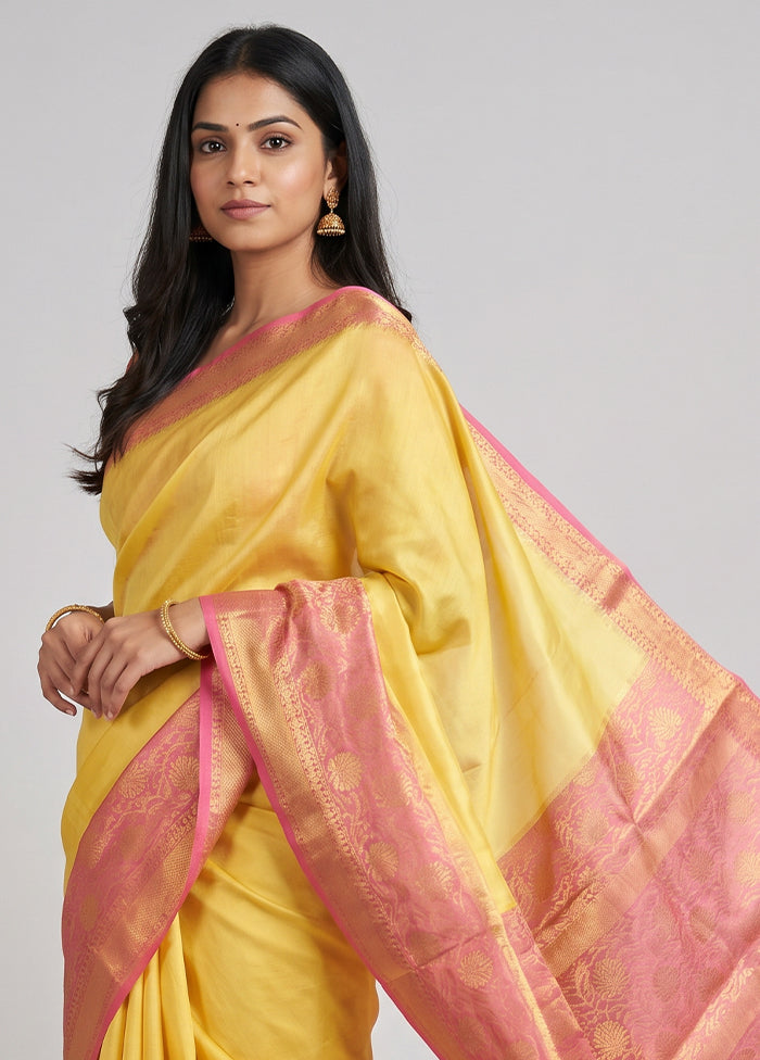 Peach Handloom Dupion Pure Silk Saree With Blouse Piece