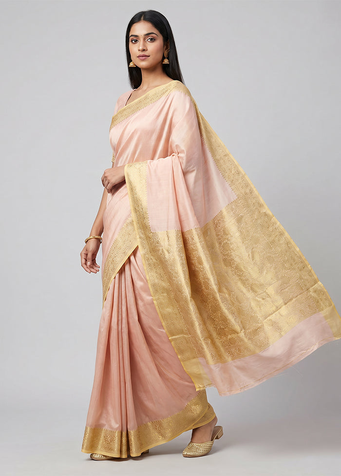 Peach Handloom Dupion Pure Silk Saree With Blouse Piece