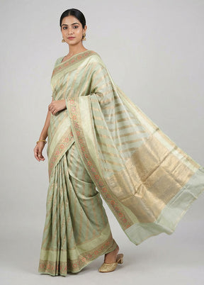 Green Handloom Dupion Pure Silk Saree With Blouse Piece