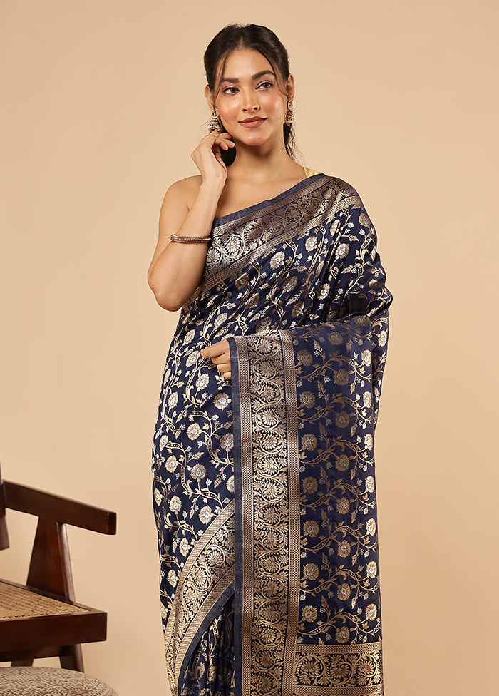 Blue Dupion Silk Saree With Blouse Piece