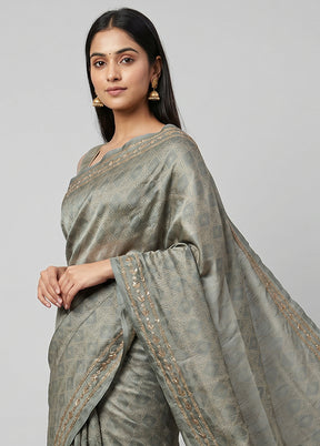 Green Handloom Tussar Pure Silk Saree With Blouse Piece