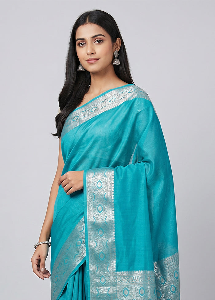 Blue Cotton Saree With Blouse Piece