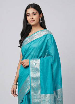 Blue Cotton Saree With Blouse Piece