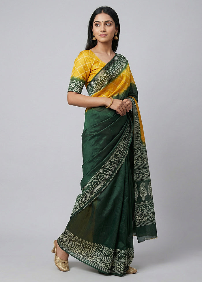 Yellow Printed Pure Silk Saree Without Blouse Piece