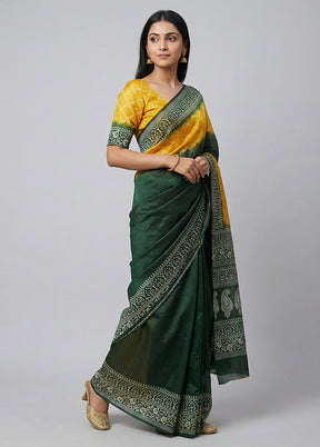 Yellow Printed Pure Silk Saree Without Blouse Piece