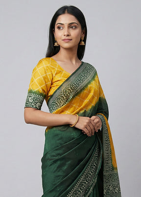Yellow Printed Pure Silk Saree Without Blouse Piece