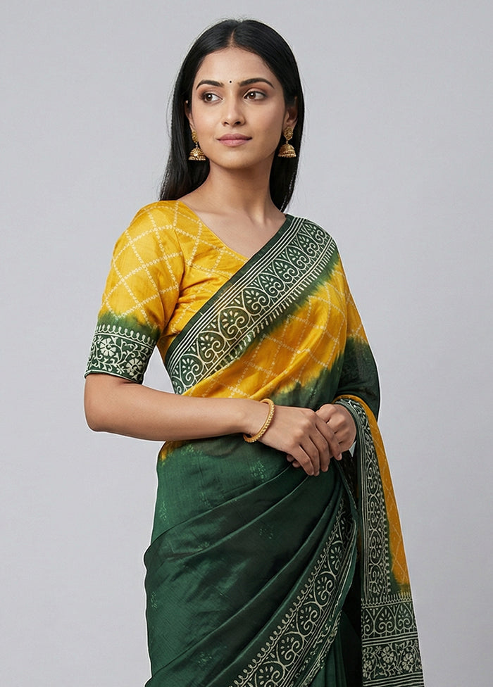 Yellow Printed Pure Silk Saree Without Blouse Piece