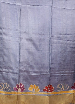 Blue Tussar Silk Saree With Blouse Piece