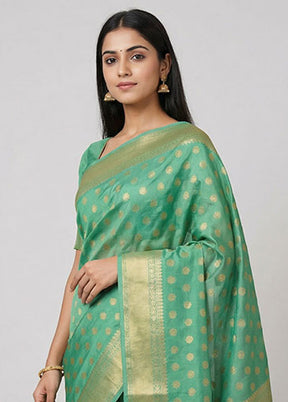Green Cotton Saree With Blouse Piece
