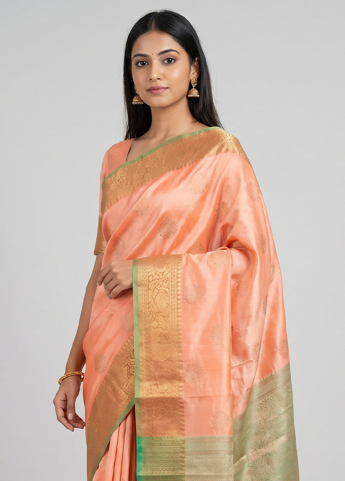 Peach Dupion Silk Saree With Blouse Piece