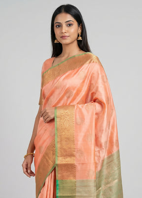 Peach Dupion Silk Saree With Blouse Piece