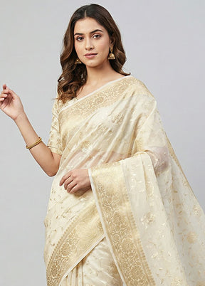 Cream Organza Saree With Blouse Piece