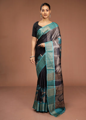 Blue Handloom Tussar Pure Silk Saree With Blouse Piece