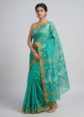 Green Pure Cotton Jamdani Saree Without Blouse Piece