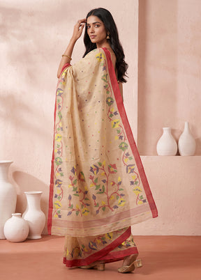 Cream Pure Cotton Jamdani Saree Without Blouse Piece