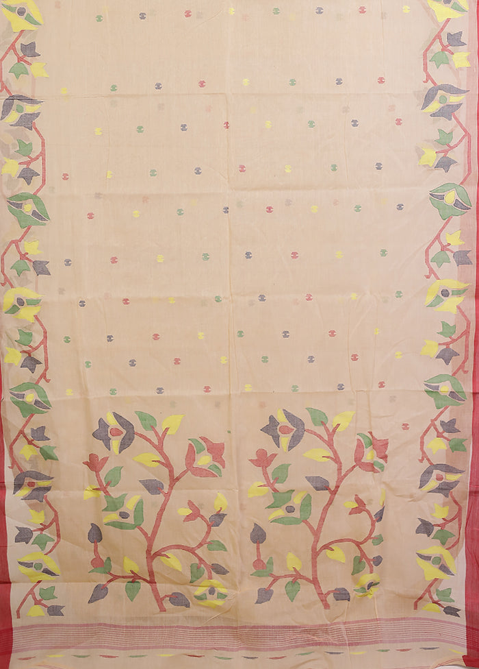 Cream Pure Cotton Jamdani Saree Without Blouse Piece