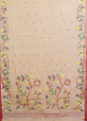 Cream Pure Cotton Jamdani Saree Without Blouse Piece