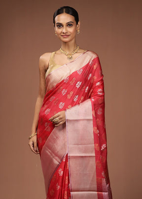 Pink Dupion Silk Saree With Blouse Piece