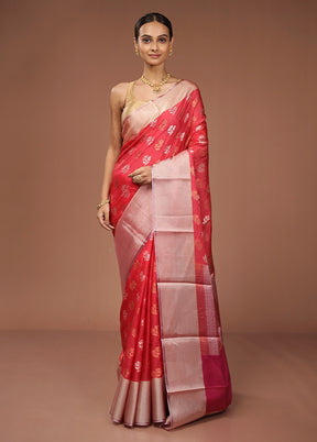Pink Dupion Silk Saree With Blouse Piece