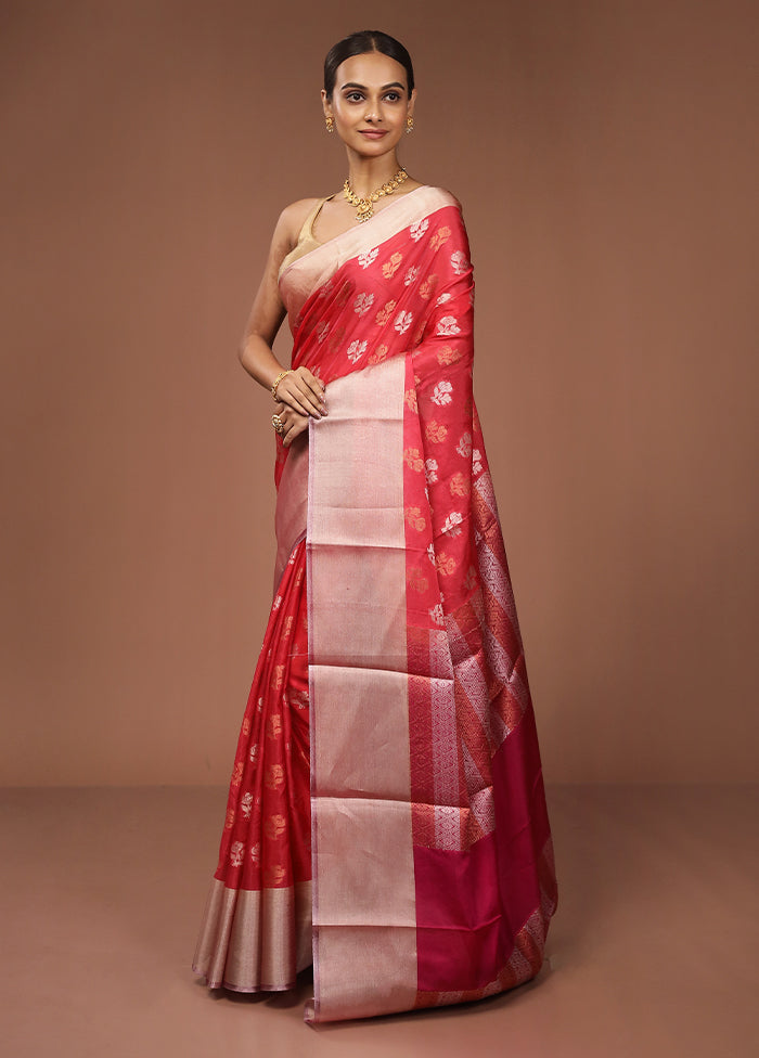 Pink Dupion Silk Saree With Blouse Piece